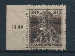 ** SHS 1918 Károly 20f ívszéli, Elcsúszott Felülnyomással. Signed: Bodor. Certificate: Zrinjscak - Autres & Non Classés