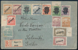 1920 Ajánlott Levél 16 Db Bélyeggel Egerből Salonikire Küldve, Cenzúrázva / Registered Cover With 16 Stamps To Saloniki, - Otros & Sin Clasificación