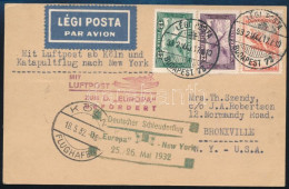 1932 Katapult Légi Levelezőlap Kölnön át, Az Europa Hajóval New Yorkba / Catapult Postcard Across Cologne, Then On The E - Otros & Sin Clasificación