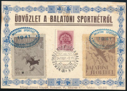 1941 Üdvözlet A Balatoni Sporthétről Alkalmi Levelezőlap Levélzárókkal és Alkalmi Bélyegzésekkel - Other & Unclassified