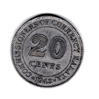 20 Cents Commissioners Of Currency Malaya (Malaisie Britannique)1948 TTB - Malaysie