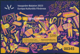 ** 2023 Veszprém-Balaton Európa Kulturális Fővárosa Fogazott Blokk, Fekete Sorszámmal 00345 - Autres & Non Classés