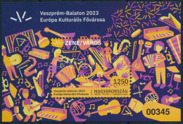 ** 2023 Veszprém-Balaton Európa Kulturális Fővárosa Fogazott Blokk, Fekete Sorszámmal 00345 - Other & Unclassified