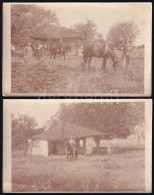 Cca 1914-1918 Osztrák-magyar Lovas Katonák és Tengerészek Egy Romos Háznál, 2 Db I. Világháborús Fotólap, 14x8,5 Cm - Altri & Non Classificati