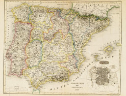 1849 Spanien Und Portugal - Spanyolország és Portugália Színezett Acélmetszetű Térképe.rajta Madrid Térképe. . Gez. V. H - Andere & Zonder Classificatie