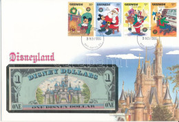 Amerikai Egyesült Államok 1987A 1DD Bankjegyes Borítékban, Elsőnapi Bélyegzéses Bélyeggel T:1  USA 1987A 1 Disney Dollar - Unclassified