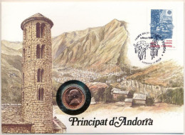 Andorra 1986. 25c Felbélyegzett Borítékban, Bélyegzéssel, Német Nyelvű Leírással T:UNC Patina Andorra 1986. 25 Centims I - Unclassified