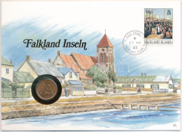 Falkland-szigetek 1987. 1p Bronz "II. Erzsébet" Emlékérme Felbélyegzett Borítékban, Bélyegzéssel, Német Nyelvű Tájékozta - Unclassified