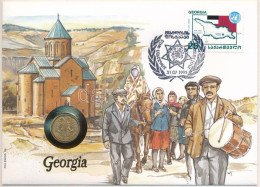 Grúzia Felbélyegzett Borítékban, Bélyegzéssel, Német Nyelvű Tájékoztatóval, Benne Oroszország 1992. 10R Cu-Ni T:AU Georg - Ohne Zuordnung