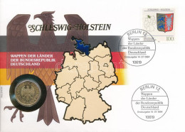 Németország 1992A 1M Aranyozott Cu-Ni "Schleswig-Holstein" Tartományi Címert ábrázoló Bélyeggel, Borítékban, Bélyegzésse - Non Classés