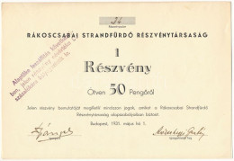 Budapest 1931. "Rákoscsabai Strandfürdő Részvénytársaság" Részvény 50P-ről T:VF - Non Classés