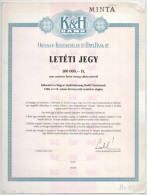 Budapest ~1988. "Országos Kereskedelmi és Hitelbank Rt." Letéti Jegye 100.000Ft-ról "MINTA" Felülbélyegzéssel T:AU - Unclassified