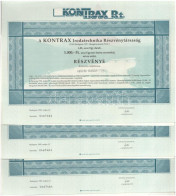 Budapest 1992. "Kontrax Irodatechnika Részvénytársaság" 1000Ft értékű Részvénye, Szelvényekkel (3x) Sorszámkövetők T:XF - Zonder Classificatie