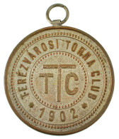 ~1920. "Terézvárosi Torna Club 1902" Ezüstözött Bronz Sport Díjérem Füllel, Mellszalag Nélkül (38mm) T:XF Kopott Ezüstöz - Sin Clasificación