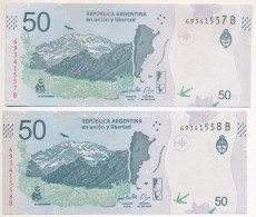 Argentína DN (2018-2020.) 50P (2db) Sorszámkövető T:UNC,AU Egyiken Fo. Argentina ND (2018-2020.) 50 Pesos (2pcs) Consecu - Zonder Classificatie