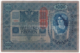 Ausztria 1919. (1902) 1000K, Piros Függőleges "DEUTSCHÖSTERREICH" Felülbélyegzéssel, Mindkét Oldala Német T:III Austria  - Unclassified