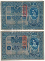 Ausztria 1919. (1902) 1000K, Piros Függőleges "DEUTSCHÖSTERREICH" Felülbélyegzéssel, Mindkét Oldala Német (2x) T:F,VG Sz - Zonder Classificatie