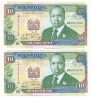 Kenya 1991. 10Sh (2x) Sorszámkövető "AM4926659 - AM4926660" T:II Kenya 1991. 10 Shilling (2x) Consecutive Serials "AM492 - Ohne Zuordnung