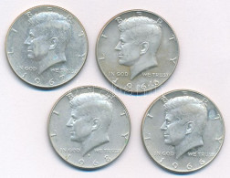 Amerikai Egyesült Államok 1966-1968. 1/2$ Ag "Kennedy" (4db, 3xklf) T:AU Kis Patina USA 1966-1968. 1/2 Dollar Ag "Kenned - Unclassified