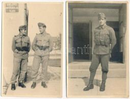 * 2 Db Régi Magyar Katonai Fotó Képeslap: Belépés Hatóságilag Tilos / 2 Pre-1945 Hungarian Military Photo Postcards, Sol - Unclassified