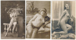 ** 3 Db RÉGI Francia Meztelen Erotikus Hölgyet ábrázoló Lap / 3 Pre-1945 French Erotic Nude Non-postcard Cards (Lydia 15 - Non Classés