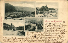 T2/T3 1898 (Vorläufer) Brassó, Kronstadt, Brasov; Schwarzer U. Weisser Turm, Evgl. Mädchenschule, Marktplatz / Fekete és - Ohne Zuordnung