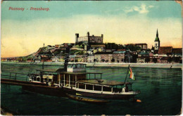 T3 1910 Pozsony, Pressburg, Bratislava; Vár, Duna, Ingahajó / Castle, Danube, Shuttle Boat (kopott Sarkak / Worn Corners - Ohne Zuordnung