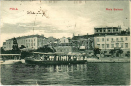 T3 1910 Pola, Pula; Molo Bellona, Hotel Miramar. G. Costalunga (szakadás / Tear) - Ohne Zuordnung