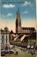 T2/T3 1916 Zagreb, Zágráb; Bakács Utca, Piac, Joseph Deutsch üzlete / Bakaceva Ulica / Street, Market, Shops + "Zensurie - Sin Clasificación