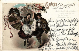 * T2/T3 Bergen, Gruss Aus Den Bergen, Folklore. Art Nouveau, Floral, Litho (small Tear) - Non Classificati