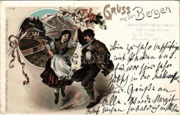 * T2/T3 Bergen, Gruss Aus Den Bergen, Folklore. Art Nouveau, Floral, Litho (small Tear) - Ohne Zuordnung