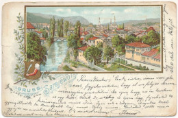 T4 1898 (Vorläufer) Sarajevo, General View With Coat Of Arms. Art Nouveau, Floral, Litho (EM) - Non Classificati