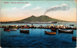 ** T2/T3 Napoli, Naples; Vesuvio Visto Da S. Lucia / Mount Vesuvius, Fishing Boats (worn Corner) - Zonder Classificatie