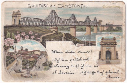 T3/T4 1897 (Vorläufer) Constanta, Podul Peste Dunare, Podul Regele Carol I, Piata Ovidiu / Bridge, Square. Libraria Roma - Ohne Zuordnung