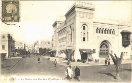 T2/T3 1907 Sfax, Le Theatre Et La Rue De La Republique / Theatre, Café, Street View. TCV Card - Non Classificati