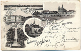 T3 1899 (Vorläufer) Ternopil, Tarnopol; Market Square, Church, Monument, Coat Of Arms. Art Nouveau, Floral, Litho (EK) - Unclassified