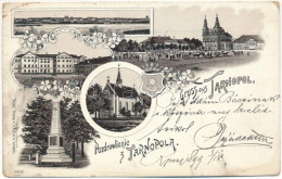 T3 1899 (Vorläufer) Ternopil, Tarnopol; Market Square, Church, Monument, Coat Of Arms. Art Nouveau, Floral, Litho (EK) - Non Classificati