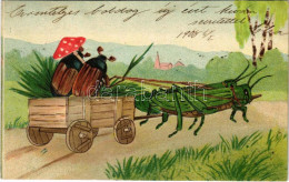 * T2 1908 Cserebogarak Sáska Szekéren Utaznak - Dombornyomott Litho / Cockchafers On A Grasshopper Cart - Embossed Litho - Unclassified