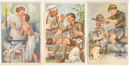 ** 3 Db RÉGI Márton L. Cserkész Képeslap / 3 Pre-1945 Hungarian Boy Scout Art Postcards - Zonder Classificatie