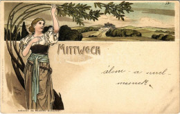 * T2/T3 Mittwoch. Verlag V. M. Kimmelstiel & Co. Art Nouveau Lady Litho Art Postcard S: H. Fründt (fl) - Ohne Zuordnung