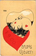 T2/T3 1900 Boldog Újévet / New Year Greeting Art Postcard With Pigs And Hearts. Art Nouveau S: Raphael Kirchner (EK) - Sin Clasificación