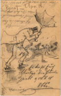 T2/T3 1903 Budapest Április 18-án. Kézzel Rajzolt Humoros Művészlap / Hand-drawn Humor Art Postcard (kis Szakadás / Smal - Ohne Zuordnung