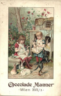 ** T3 Chocolade Manner, Manner's Reiner Cacao. Wien XVII/3 / Viennese Chocolate Advertisement, Children With Rabbits And - Non Classés