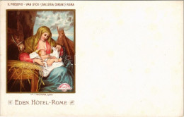 ** T2/T3 Il Presepio. Van Dyck (Galleria Corsini) Roma / Eden Hotel Rome Litho Advertising Art Postcard. Lit. L. Salomon - Sin Clasificación