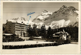 T2/T3 1947 Arosa, Eisbahn Obersee, Sport Hotel Valsana / Ice Skate, Winter Sport, Ice Rink, Crowd. Photo & Verlag R. Ben - Ohne Zuordnung