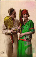 * T3 1929 Teniszező Pár / Tennis Player Couple. Lola 7. (fa) - Unclassified