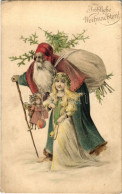 ** T2/T3 Fröhliche Weihnachten! / Kellemes Karácsonyi Ünnepeket! Mikulás / Christmas Greeting With Saint Nicholas. Litho - Non Classés