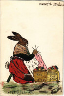 * T4 1925 Húsvéti üdvözlet. Kézzel Rajzolt Egyedi Művészlap / Easter Greeting Hand-drawn Custom-made Art Postcard With R - Non Classificati