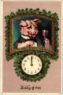 T2/T3 1913 Boldog új évet! Részeg Disznó úr - Dombornyomott / New Year Greeting, Drunk Pig - Embossed Litho (fl) - Sin Clasificación