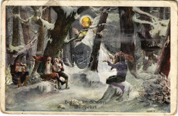 T3 1920 Boldog Karácsonyi ünnepeket! Törpök, Angyal / Christmas Greeting, Dwarves, Angel. Amadelis, B. K. W. I. 3032-1.  - Non Classificati